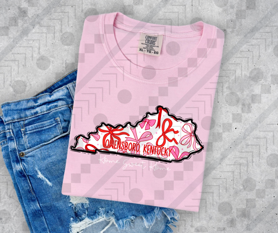 Owensboro Kentucky Pink and Red Coquette State Outline