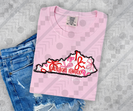 Owensboro Kentucky Pink and Red Coquette State Outline