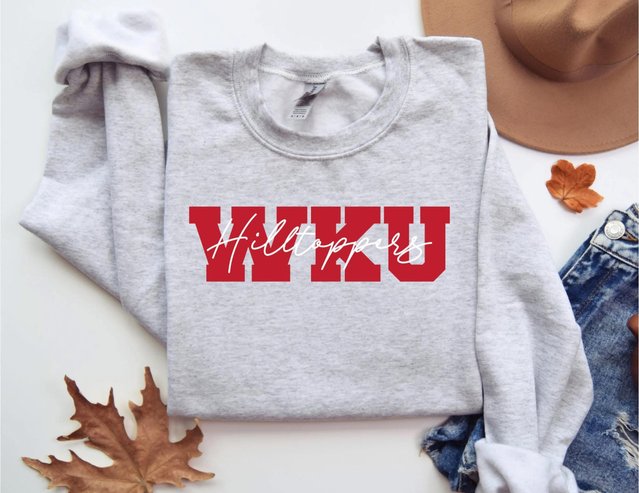 Red WKU White Cursive Hilltoppers